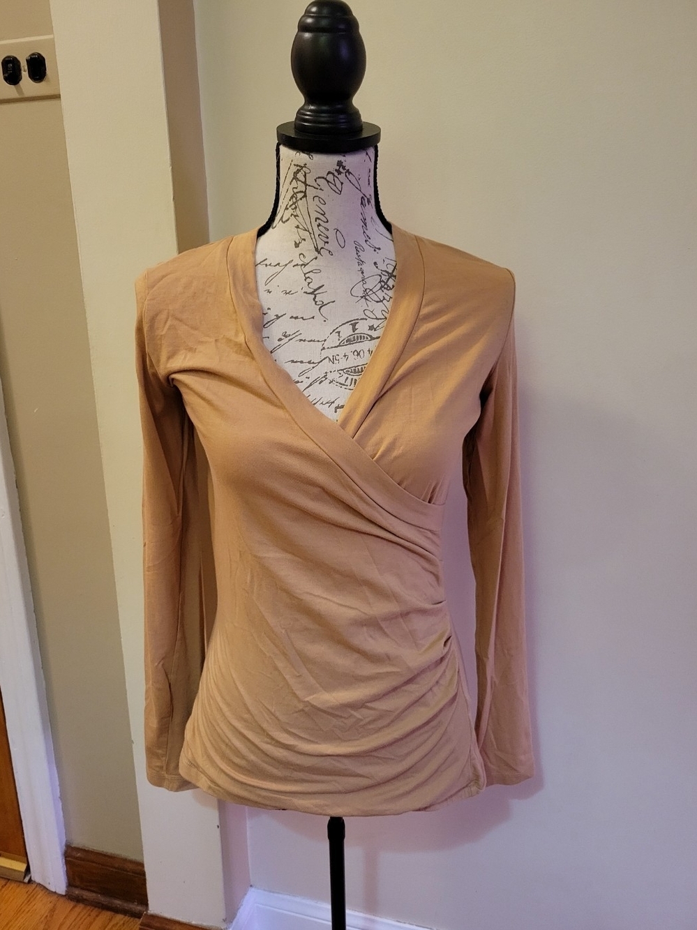 CAbi Wrap Style Long Sleeve Top in Tan Size M